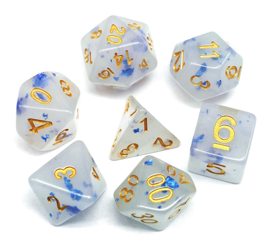Dice-DND Polyhedral Dice Set RPG Jade Dice for Dungeons and Dragons D&D Pathfinder Role Playing Games Table Games White Gemstone Dice Mix Blue Petal