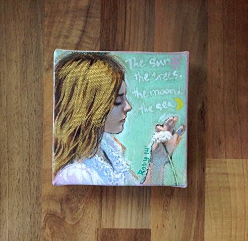 Original mini painting printed on stretched canvas / RUSSIAN RED / 10 X 10 cm / Indie Folk / female singer portrait / Spanish singer-songwriter / Art gift / Giclee art prints