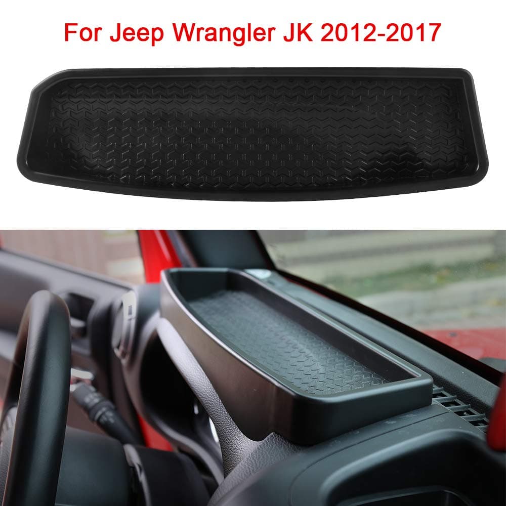EnTakson Dashboard Storage Box Car Storage Box Dashboard Plastic Cover compatible for 2012-17 Jeep Wrangler JK MA2176