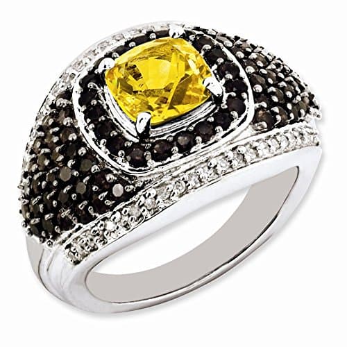 Sterling Silver Citrine and Smokey Quartz & Diamond Ring