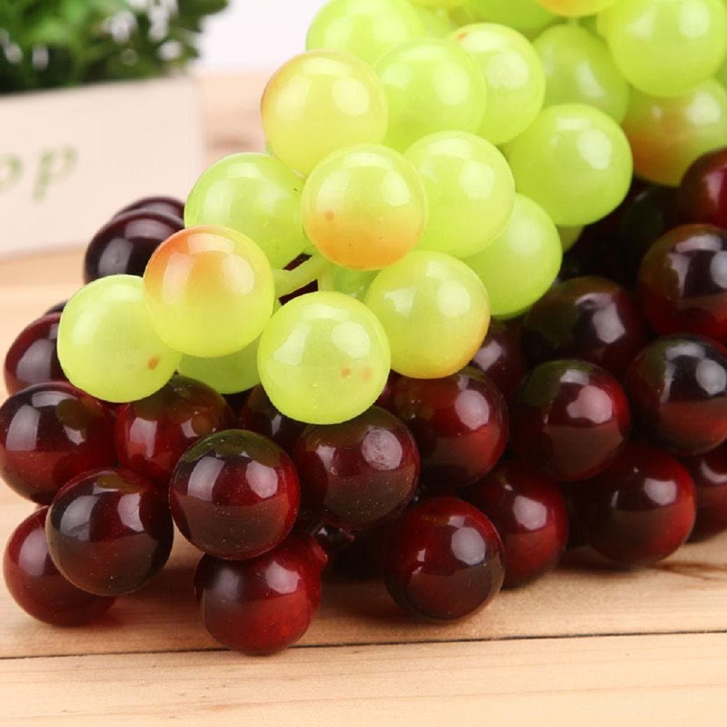 WOFEE 2 Bunch of Plastic Artificial Green Purple Grape Cluster Fake Fruit for Home Decoration