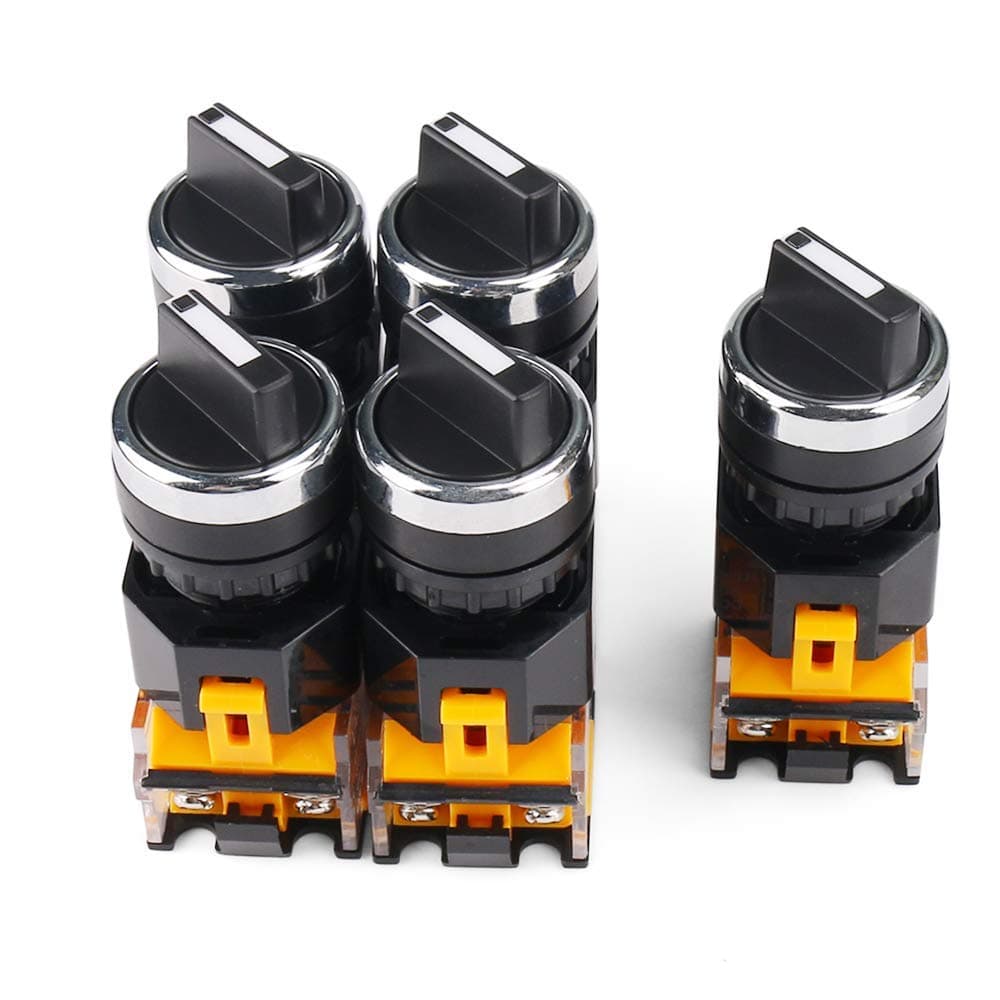 Rotary Switch 2 Positions Select Switch 440V 10A Latching Lock Waterproof Selector Switch, 5 Pack