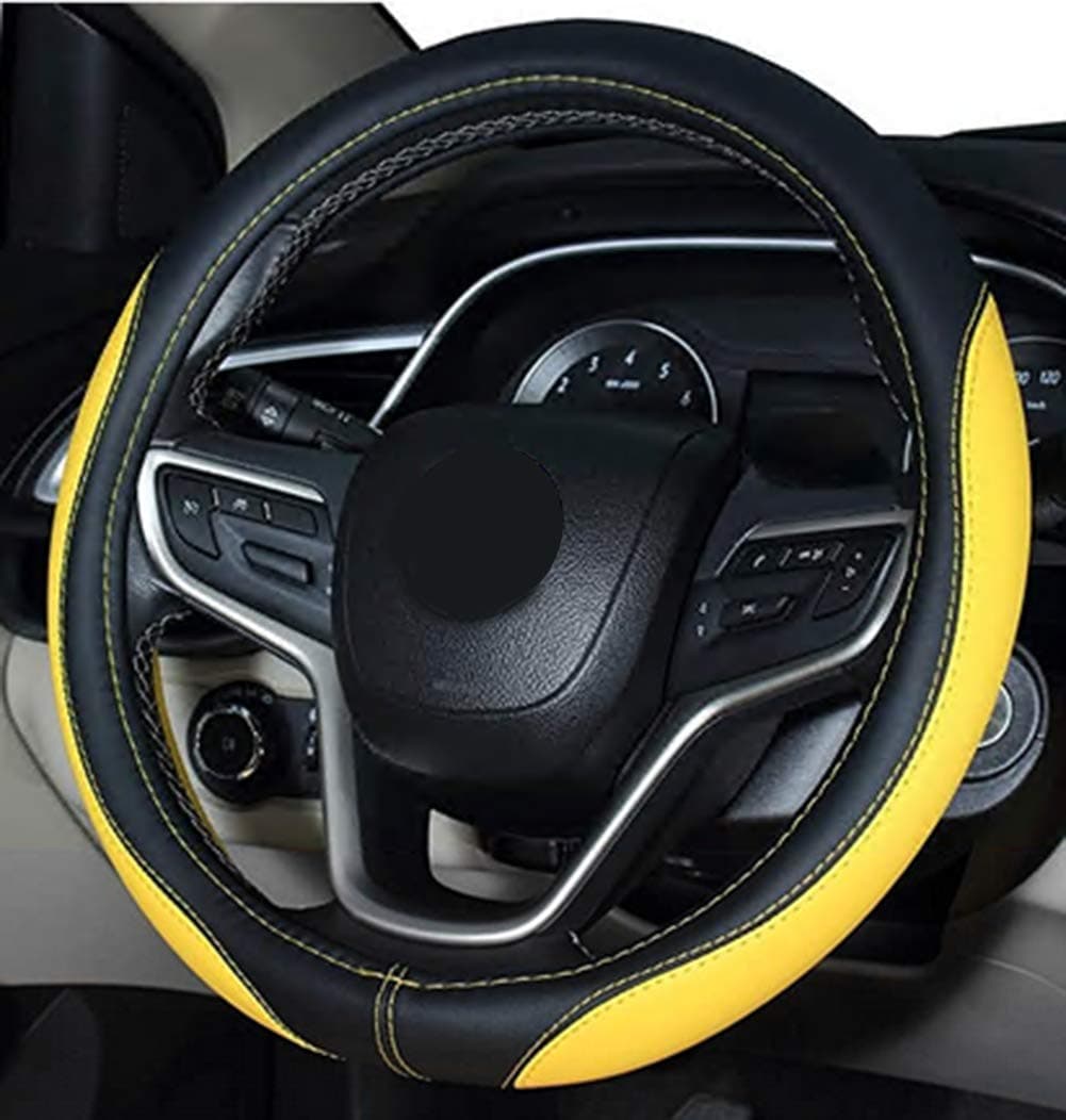 2019 New Microfiber Leather Steering Wheel Cover (Yellow)