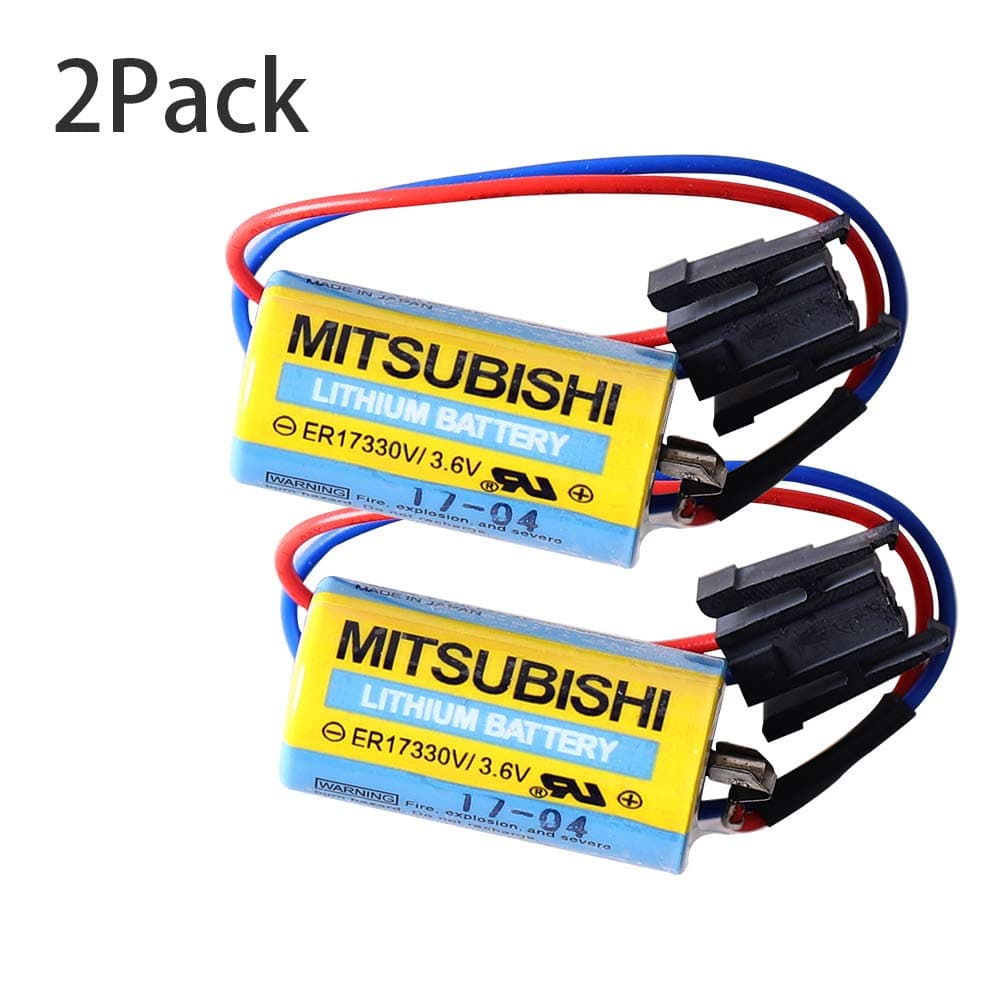 2Pack ER17330V Mitsubishi A6BAT MR-BAT PLC Battery Size 2/ 3A 3.6V Li-ion Battery with Plug