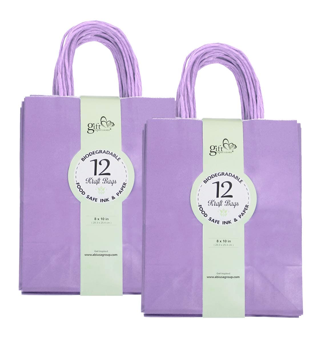 24CT Medium Lavender Biodegradable, Food Safe Ink & Paper, Premium Quality Paper (Sturdy & Thicker), Kraft Bag with Colored Sturdy Handles (Medium, Lavender)