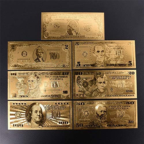 Gold Banknotes - 7pcs 1 2 5 10 20 50 100 Dollar Bus Notes Banknotes Realistic Gold Antique Plated Souvenir - Gold Banknotes Gold Banknotes Dollar Souvenir Money Model Bill Card Memory Tablet P