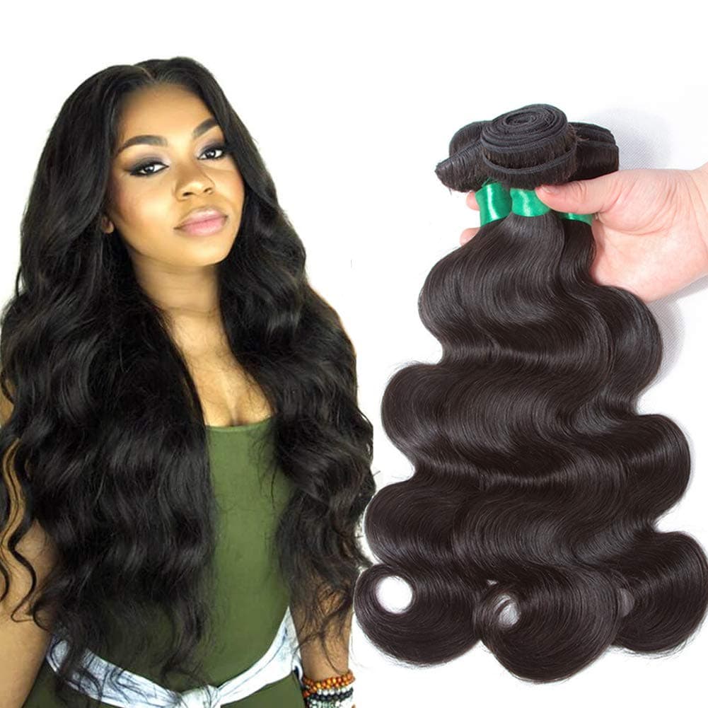 Pecwu Brazilian Body Wave 3 Bundle 100% Unprocessed Gorgeous Brazilian Human Hair Weave Weft Natural Color 12A Brazilian Remy Human Hair Extensions Weaving 3 piece (20" 22" 24")