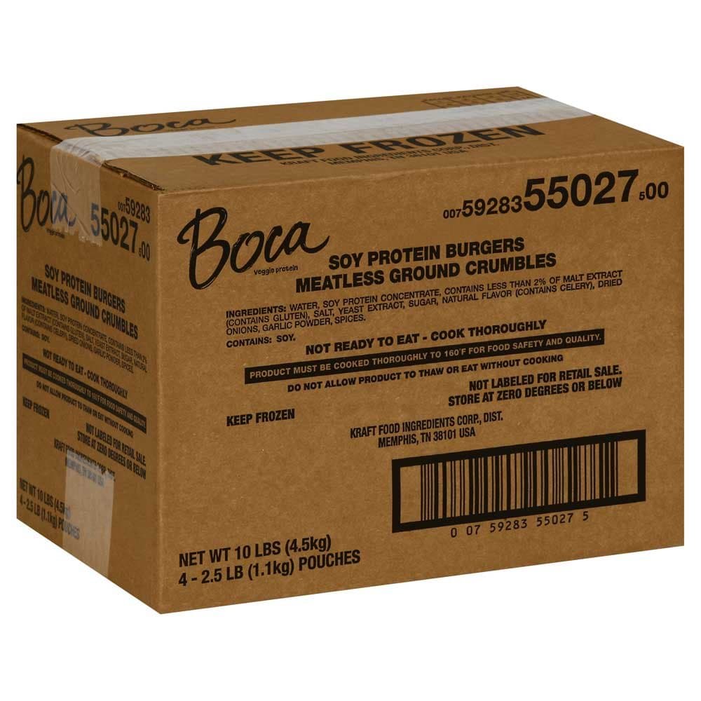 Kraft Frozen Boca Meatless Ground Burger, 2.5 Pound -- 4 per case.