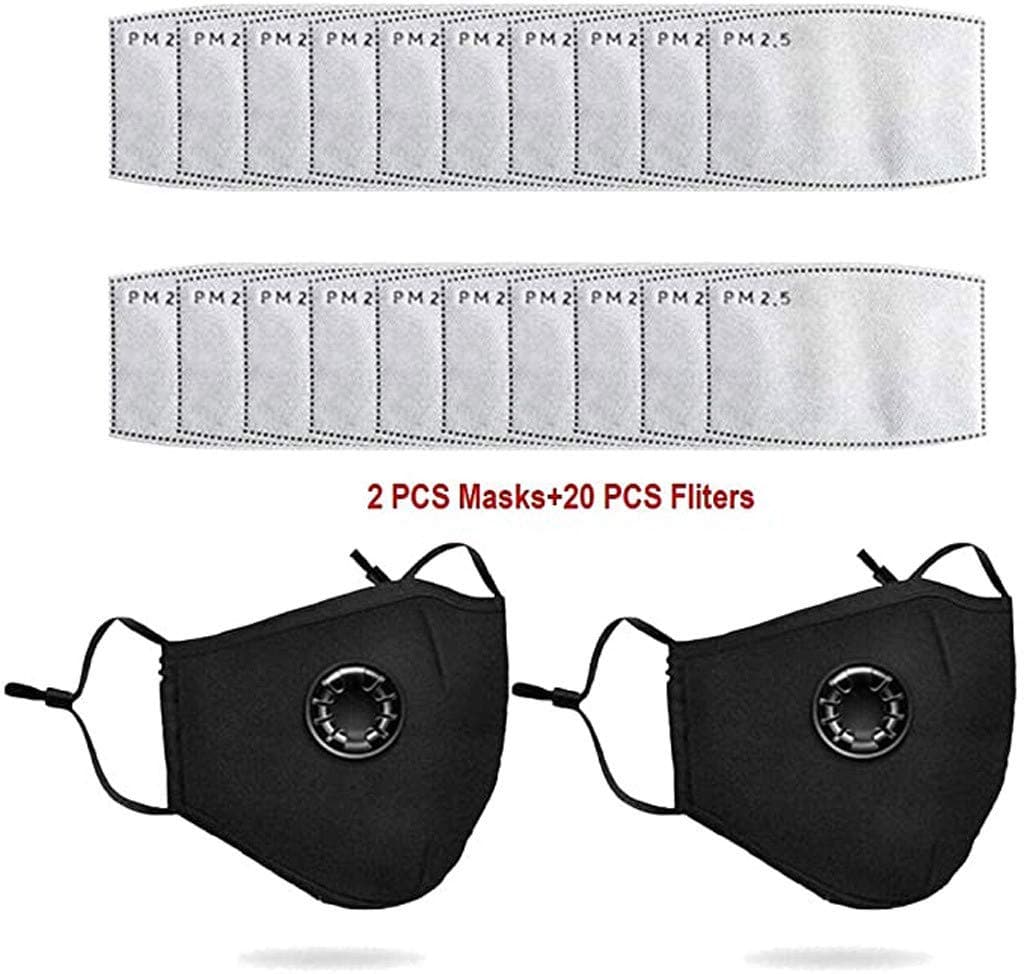2020 2pc Safety Dust Cover with 20pc PM 2.5 Filters, Easy Breathe Reusable Washable Face Dustproof, Protection from Dust, Pollen, Pet Dander, Other Airborne Irritants