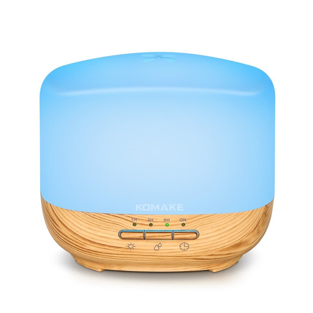Komake Essential Oil Diffuser, 500ml Ultrasonic Cool Mist Humidifier Aromatherapy Diffuser with Adjustable Mist Mode,Waterless Auto Shut-Off,4 Timer Setting&7 Colors Changing for Home Office Bedroom