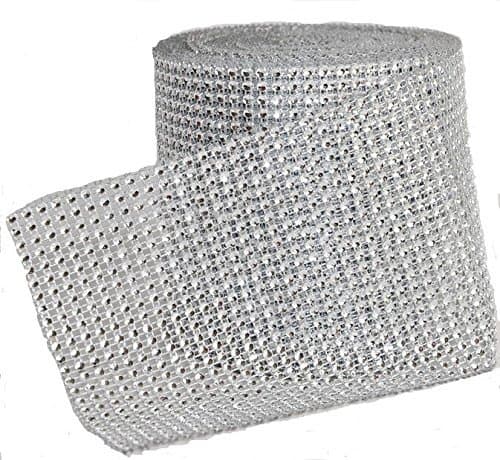 DYQWT 30ft Silver Diamond Crystal Rhinestone Mesh Wrap Roll Ribbon for Wedding Party Decorations