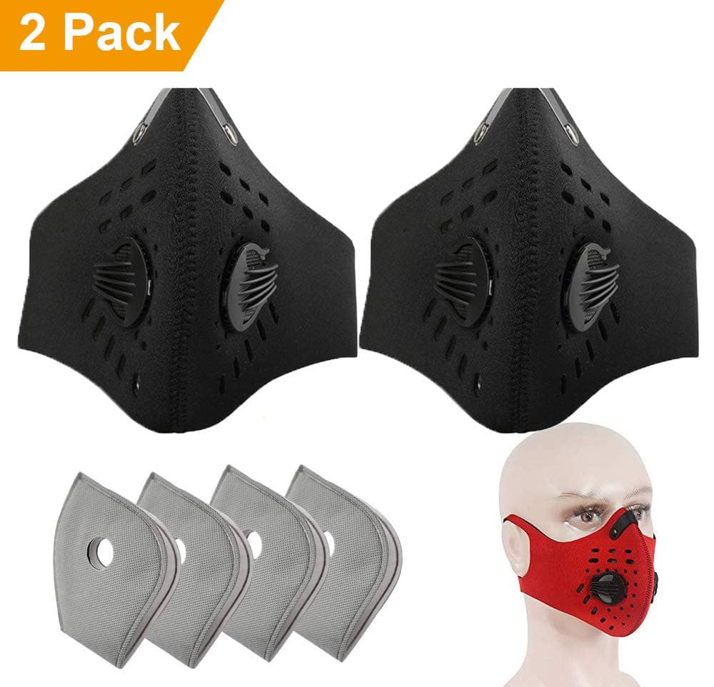 2 Pcs Anti Dust Half Face Mask with Activated Carbon Filters, PM 2.5 Windproof Cycling Facemask Washable Face Cover for Outdoor, Sports, Motorcycles, Riding - with 4 Pcs Carbon Filters