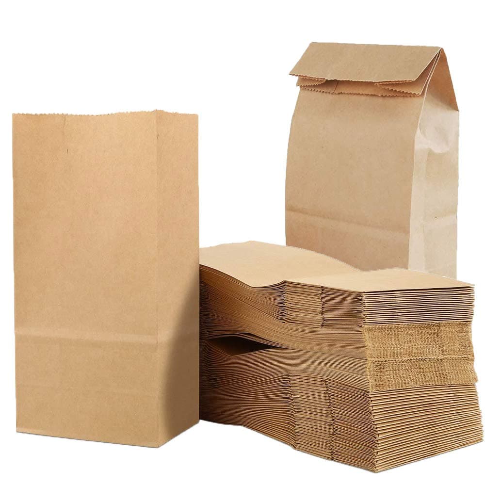 100 Pieces 9 x 17 x 5 cm Small Kraft Paper Bags for Gift Bags Party Food Snacks Fruit Tea Coffee Cookies (Brown)