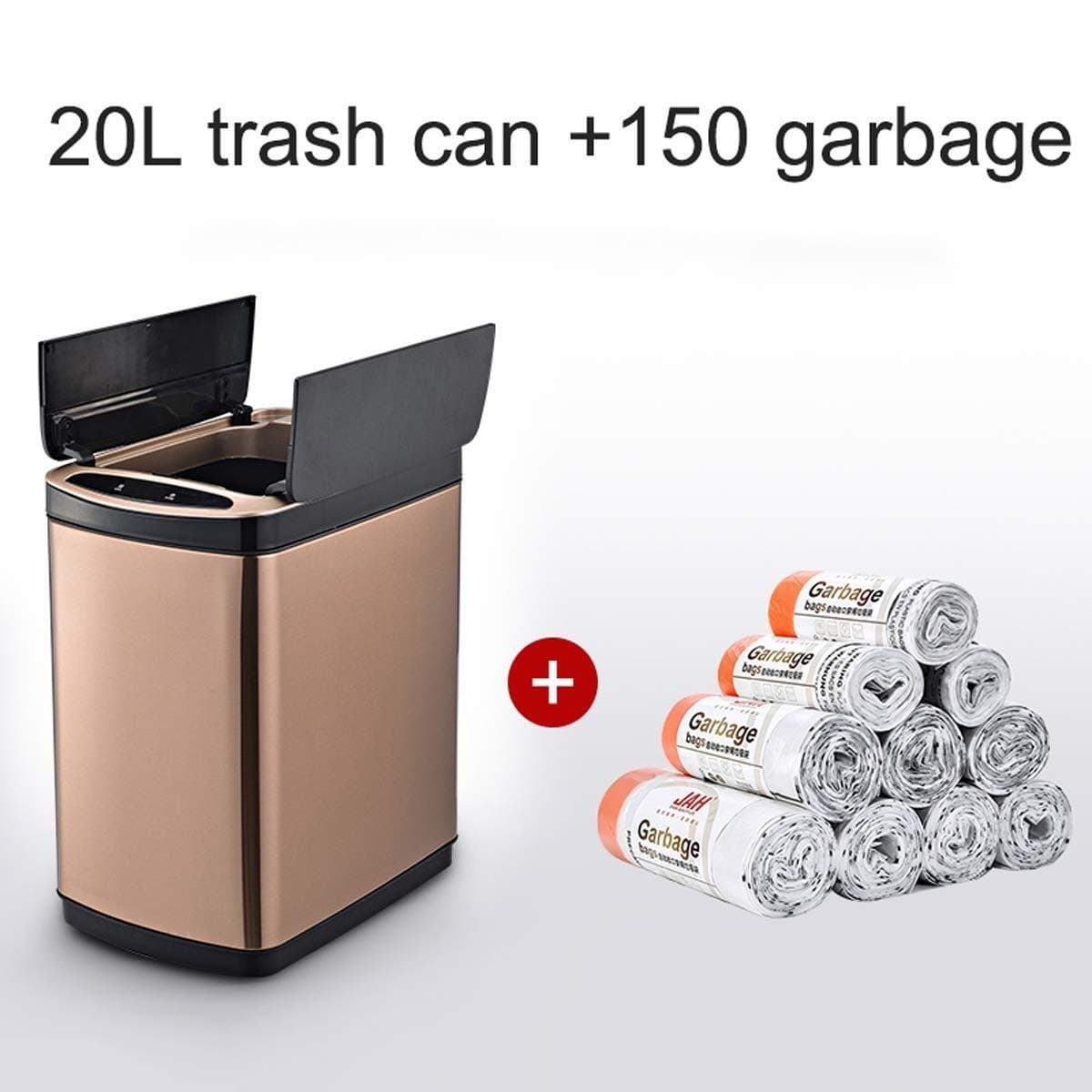 HEWEI Trash Can Automatic Touchless Sensor Trash Can with Bin Wide Open Kitchen Double Open Trash Powered by Battery Charging (Color: Rose Gold Size: 20L)