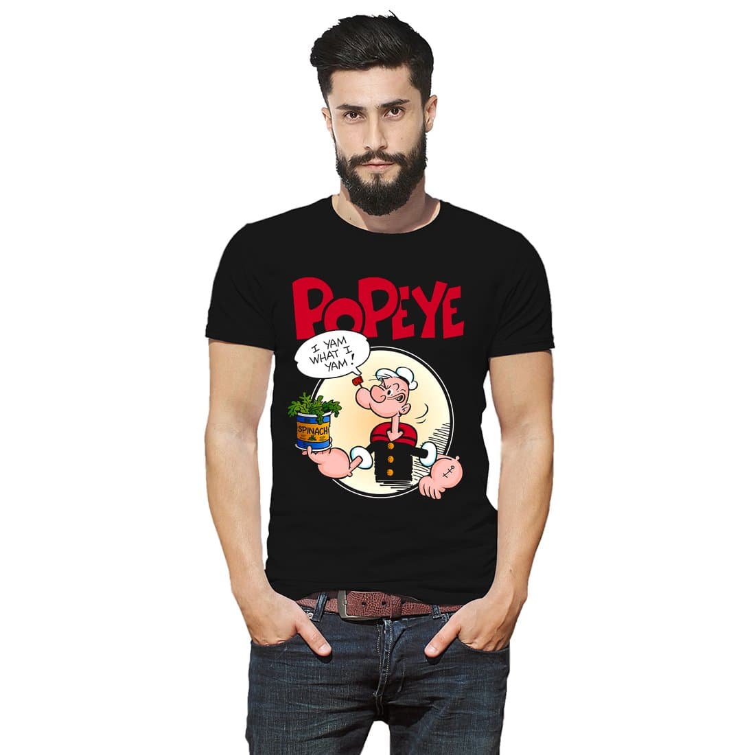 Anaayu Popeye Graphics Printed Round Neck Half Sleeve Black T Shirt