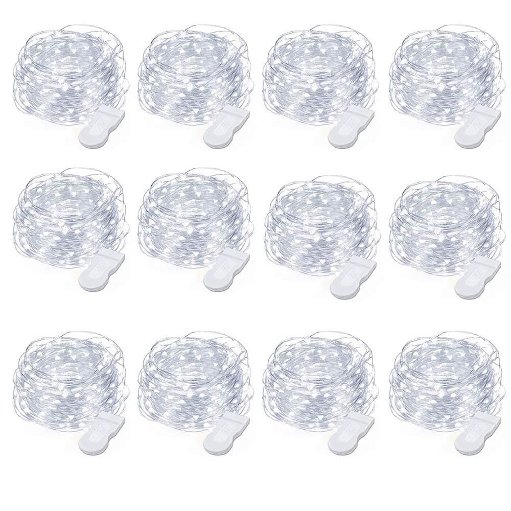 MustWin LED Fairy Lights Battery Operated, 13ft/4M Long 6 Pack Waterproof Flexible Copper Wire String Lights, Small LED String Lights, Firefly Lights Decoration(Warm White) (Cool White(12 Pack))