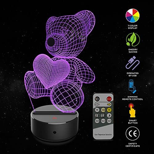 Night light 3d Teddy Bear 3d Lamp Optical Illusion Kids Night Light Animals 7 Colors Change LED Touch Table Desk Lamps with Remote for Boys Girls Bedroom Birthday Gifts (Teddy bear)