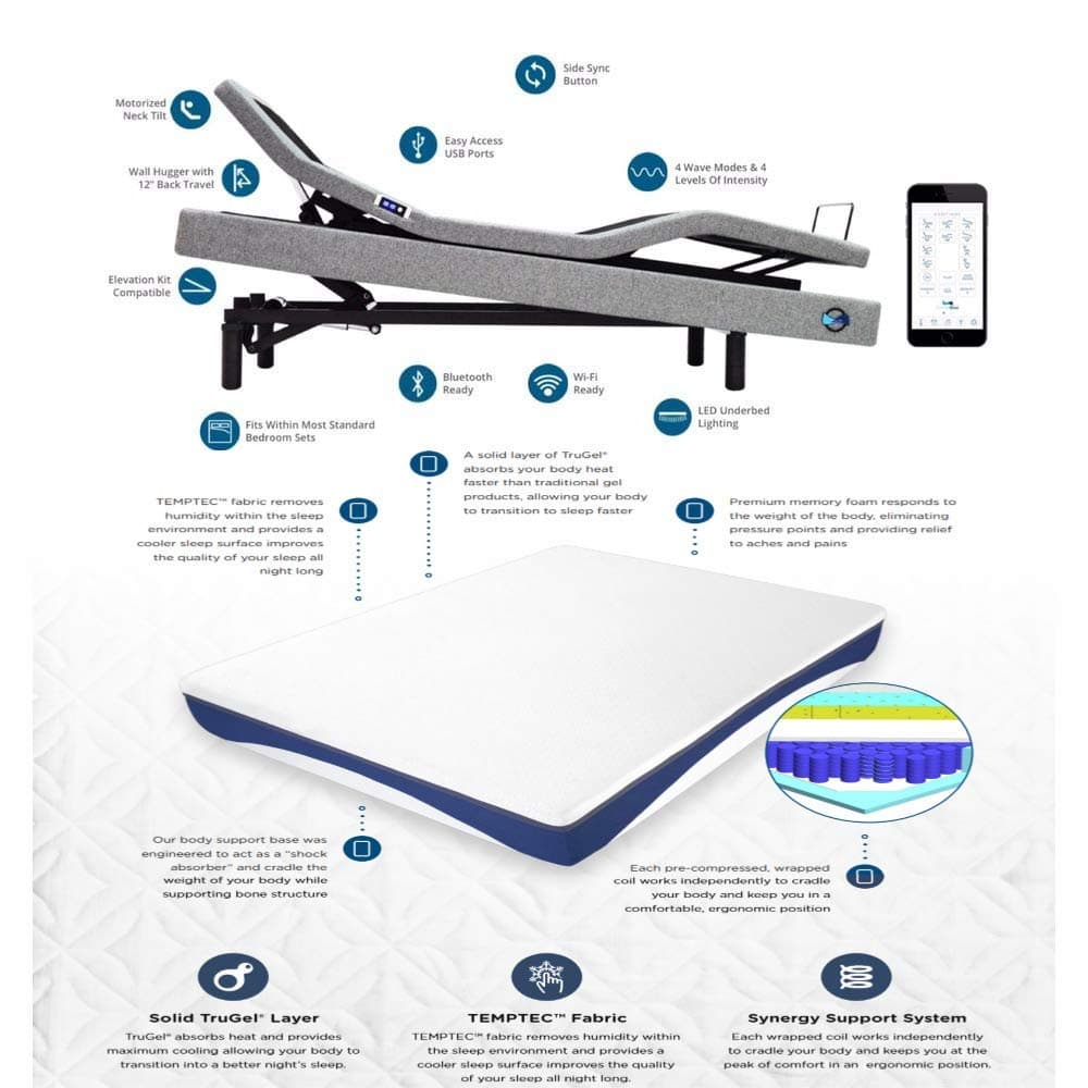 Glideaway Odessa Adjustable Bed Featuring Voice Controlled Alexa Technology with Choice of Cool The Touch Hybrid Matt, Lift Kit Included (Queen, Hybrid Soft)