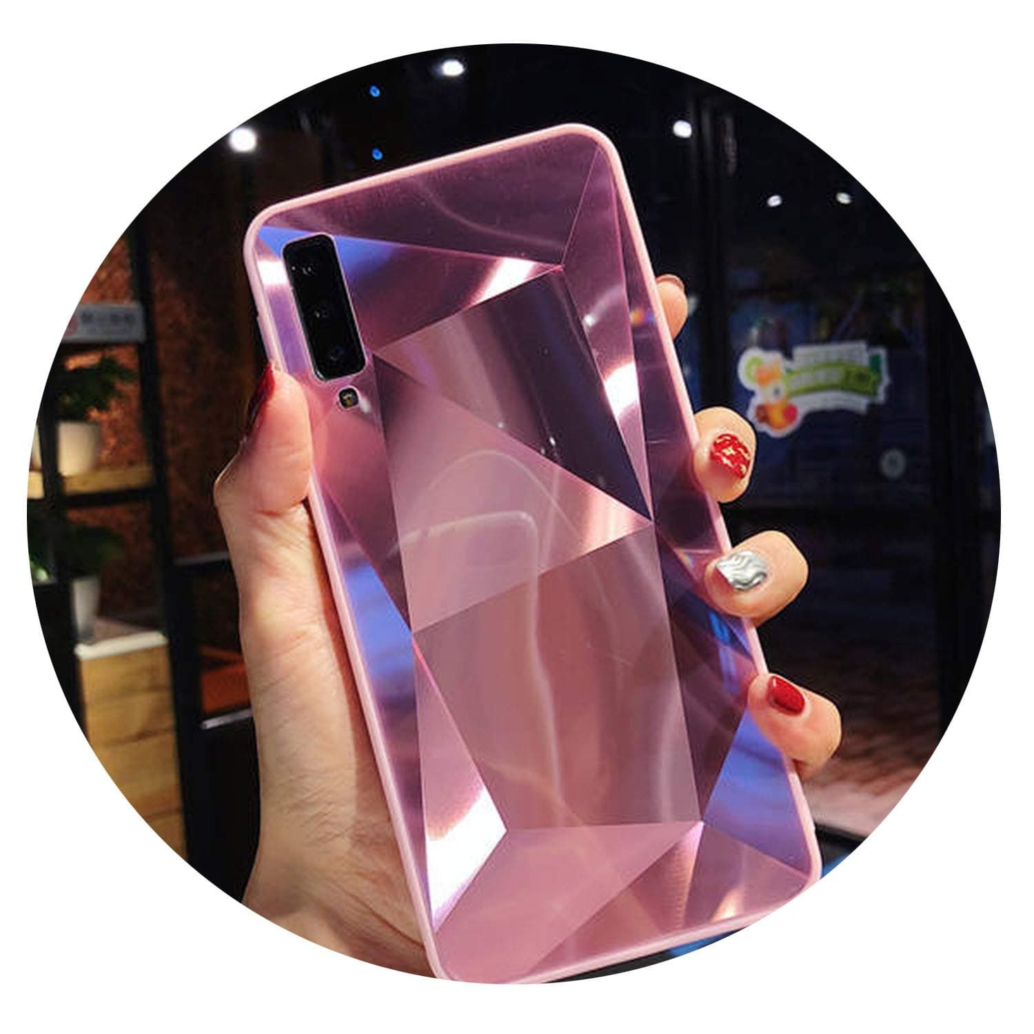 3D Diamond Glitter Mirror Case for Samsung Galaxy A7 A6 A8 Plus A9 A5 Cover Silicone Soft Candy Case for Samsung A750,Pink,for A7 A750