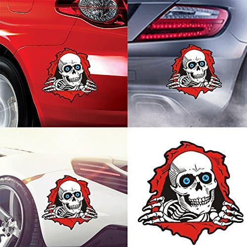 Yiwencult 3D Cool Skull Peeping Pattern Night Reflective PET Sticker Decal Car Decoration