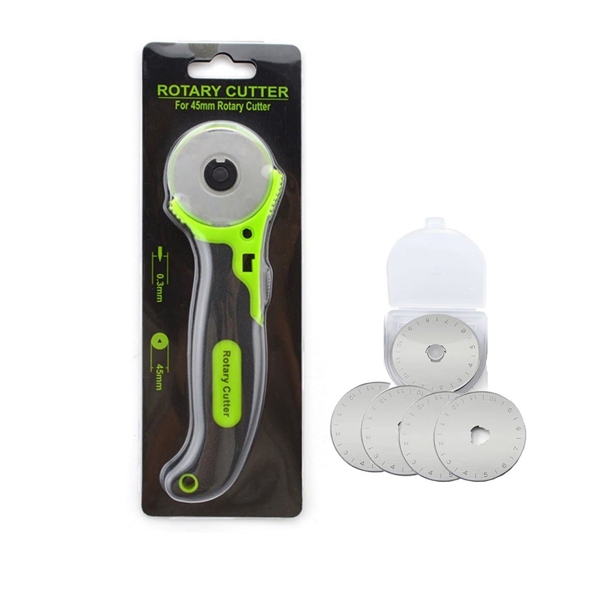 Ozkak Rotary Cutter 45 MM Fabric Paper cutter Rolling Rotating Cutting Knife with 5 Spare Blades for fabric art craft cloth DIY