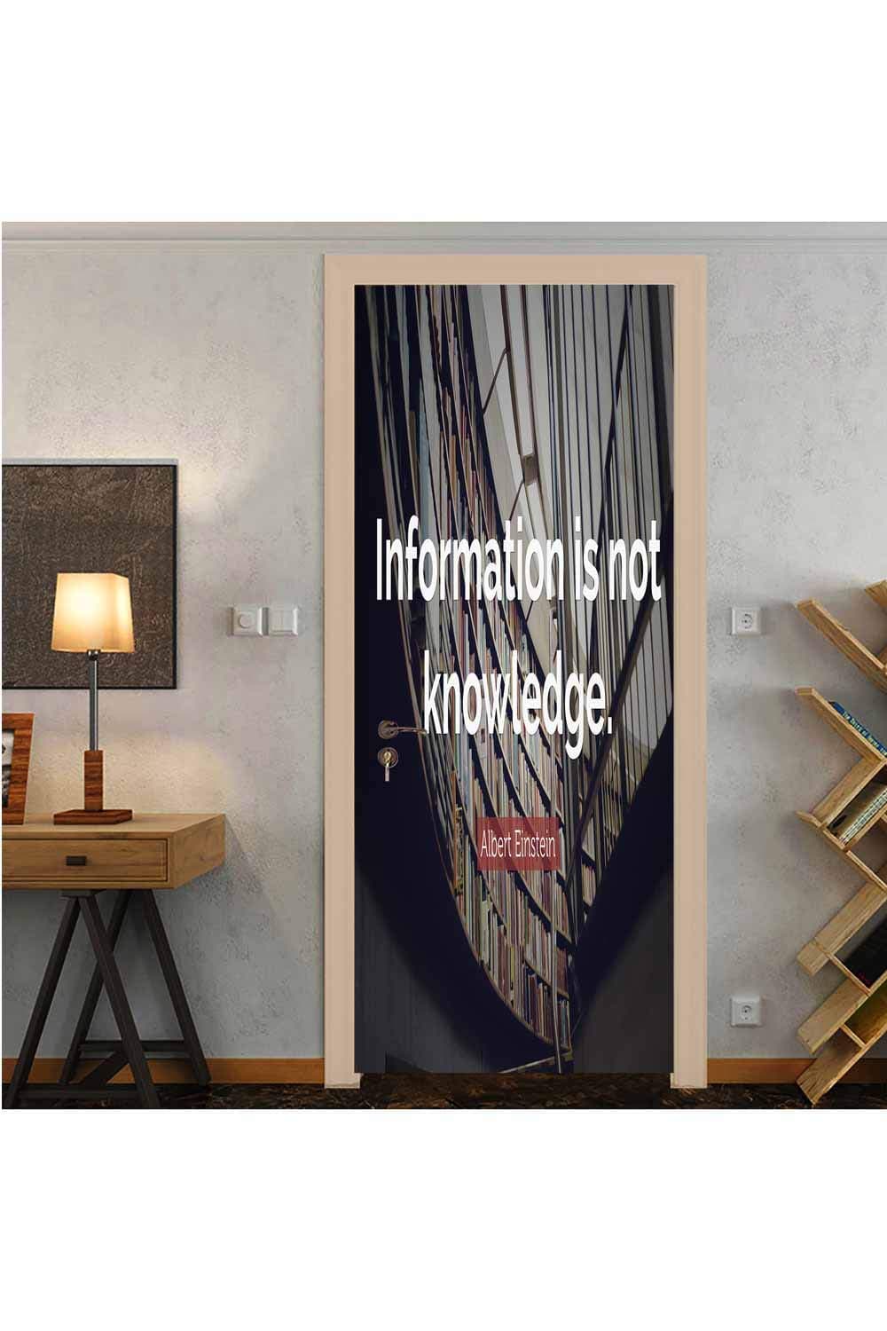 (W30.3 x L78.7 Inch)“Information is not Knowledge.” Albert Einstein Door Mural Wallpaper Stickers New 3D Canvas Removable Decals for Home Decoration