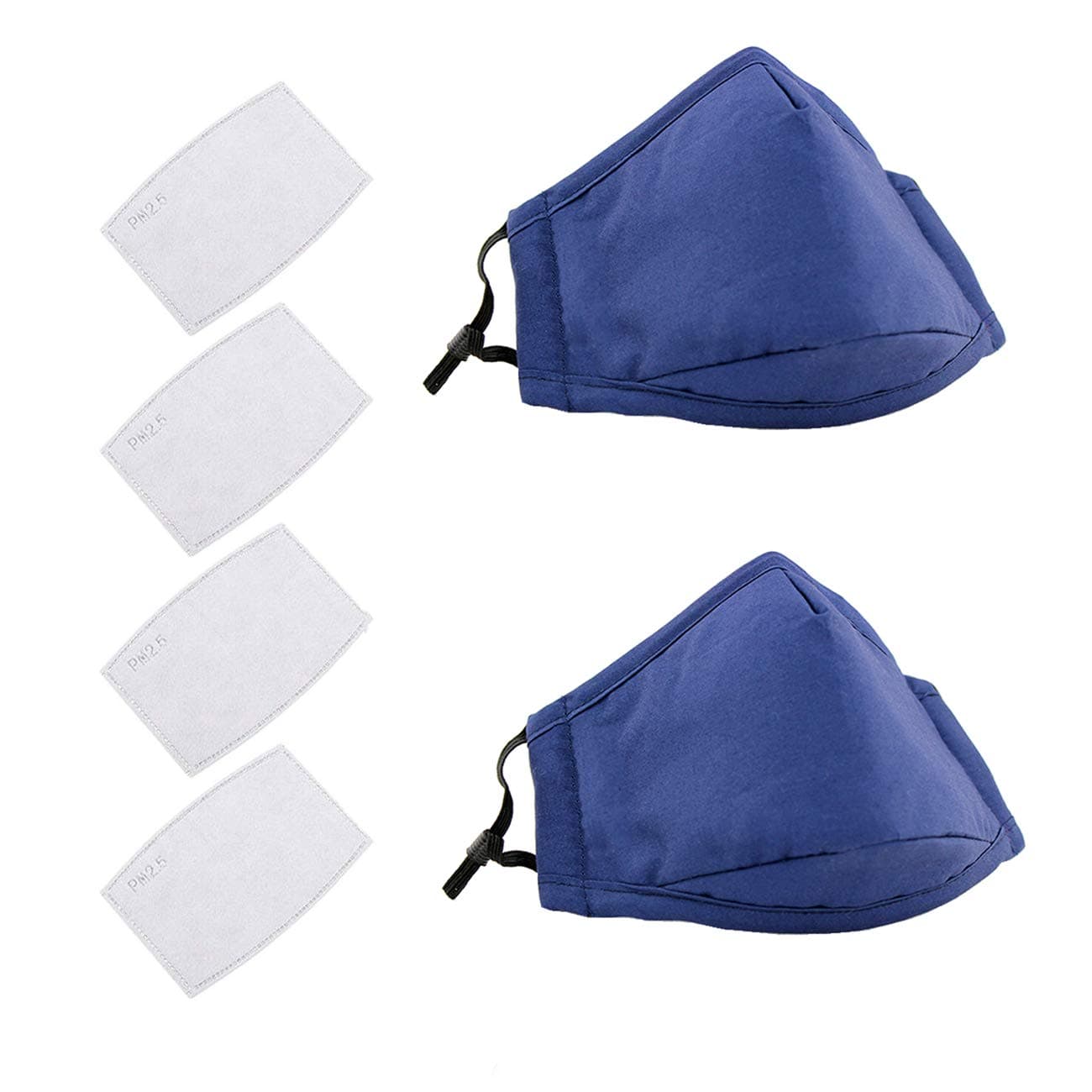 2 Pack PM 2.5 Air Pollution Masks with 4 Air Filter Sheet Cotton Washable Reusable Anti Dust Smoke Face Mouth Mask with Adjustable Straps-Royal Blue