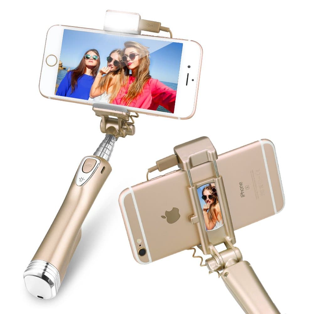 Selfie Stick for Iphone?Draway Upgraded New Ultralight Mini Foldable Multifunctional Phone Stick for IOS and Android Cellphone (Gold)