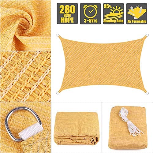 Sun Shade Sail Sand Extra Heavy Duty Rectangle HDPE Polyethylene Canopy Cover UV Block for Patio Garden Yard Pergola,5×5m