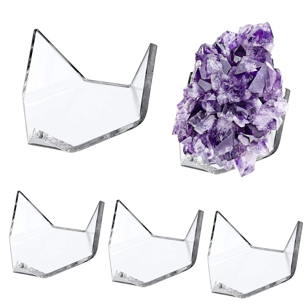 5 Packs Acrylic Triangle Display Holder - Display Easel Stands for Geodes Rock Mineral Agate Fossil Coral, Clear Plastic Display Stands for Small Collectibles, Medium