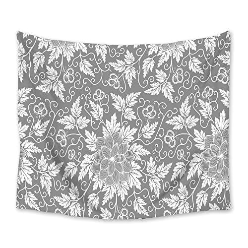 Classic Grey Floral Pattern Tapestry Wall Art Hanging Lightweight Tapestries Home Decor,51x59 inch