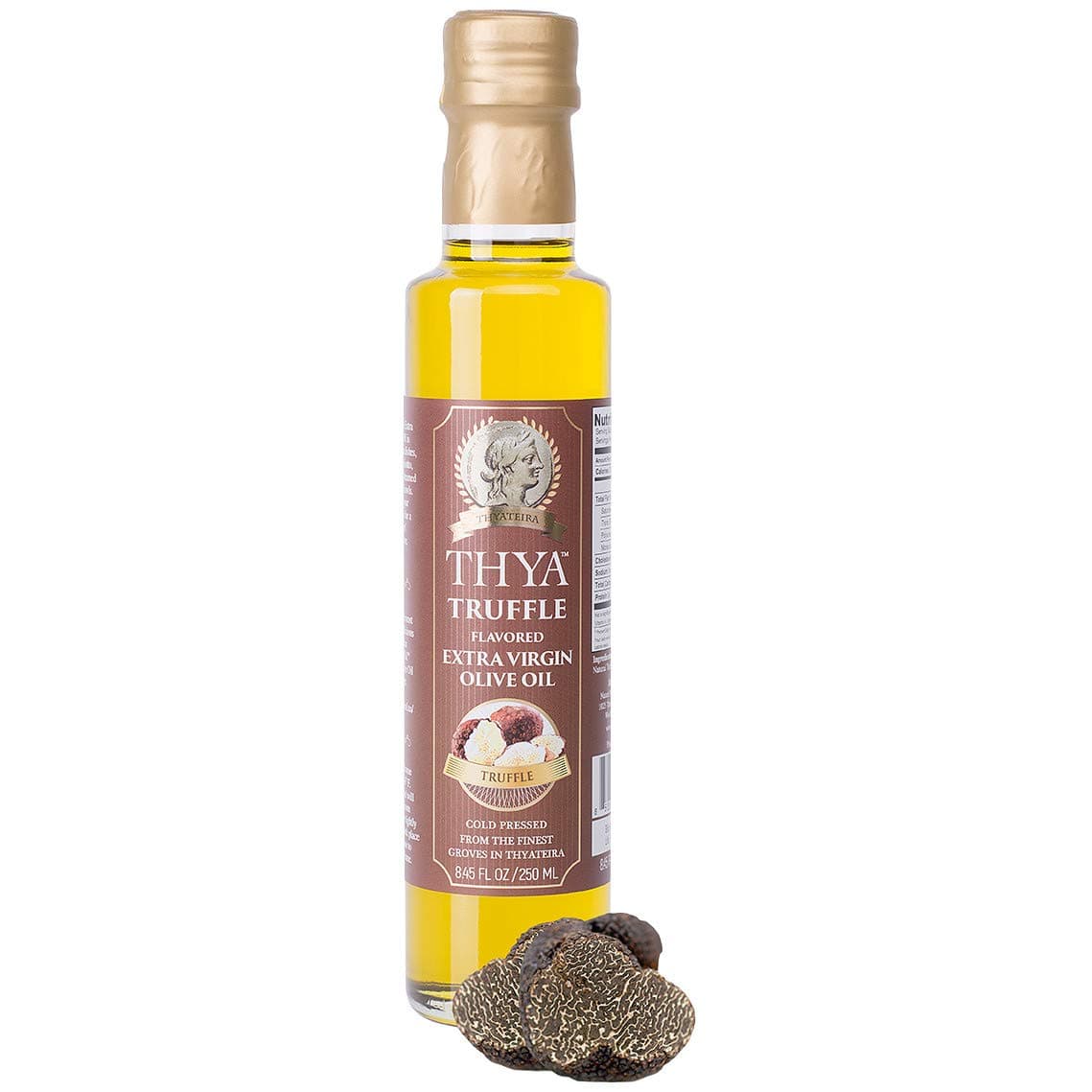 THYA Truffle Flavored Extra Virgin Olive Oil Cold Pressed Olives EVOO for Salad Dressing and Cooking (8.45 fl oz/ 250ml)