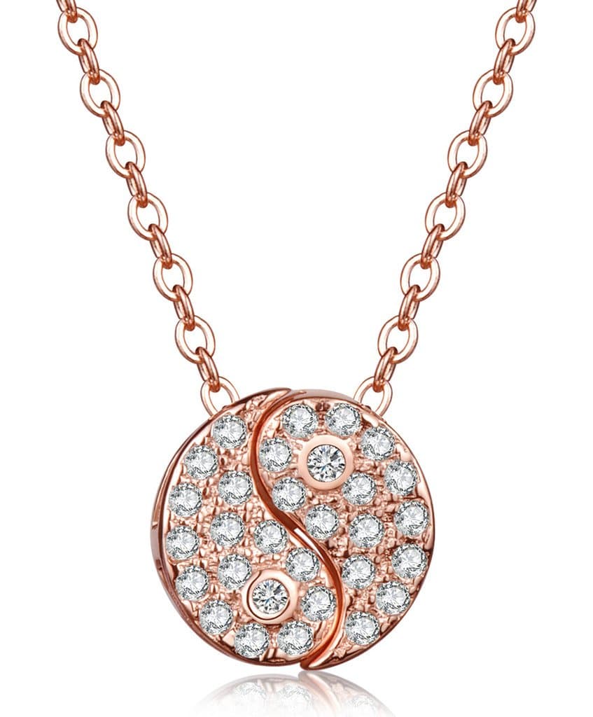 Infinite U Unique Yin Yang Shaped Drops 925 Sterling Silver Cubic Zirconia Pendant Necklace for Women/Girls, Rose Gold