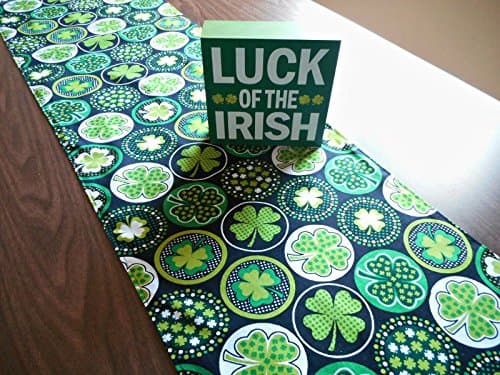 Circle Shamrocks Table Runner Green White Black St Patricks Day Reversible Approx 13x70