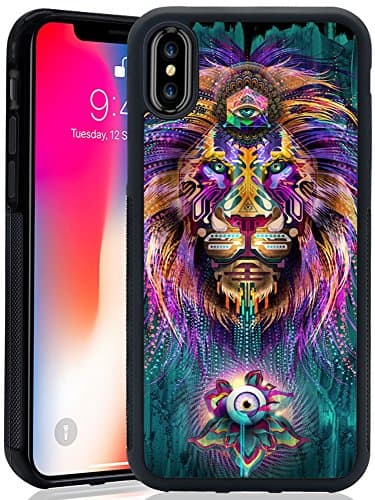 Black Case For iPhone X, Customized Spiritual Lion TPU +PC Rubber iPhone X 5.8" Cover Case, Durable Shockproof Anti-slip Protection Phone Case