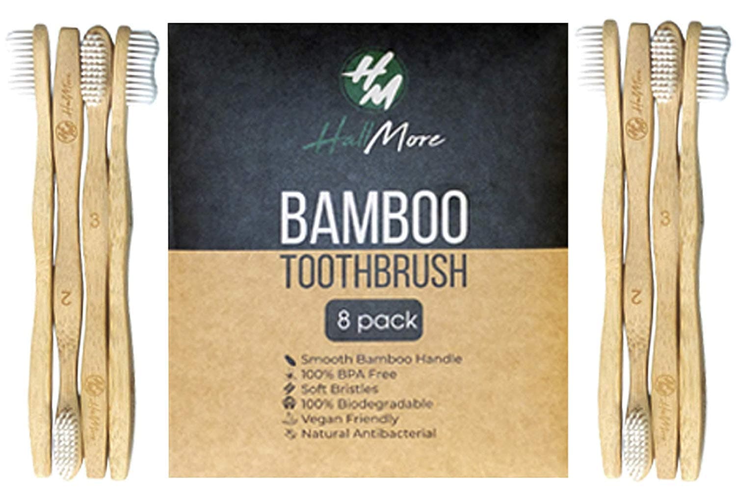HallMore Bamboo Toothbrush,Biodegradable Soft Bristles Toothbrushes, 8 Pack