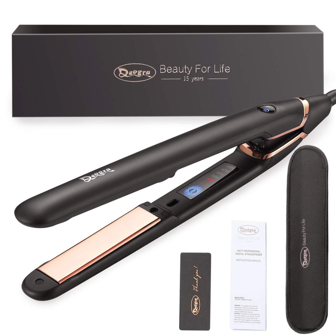 Professional Titanium Flat Iron for Hair - Touch Control Dual Voltage Travel Hair Straightener Curling Iron for Women/Men's Thick Curly Natural Black Hair