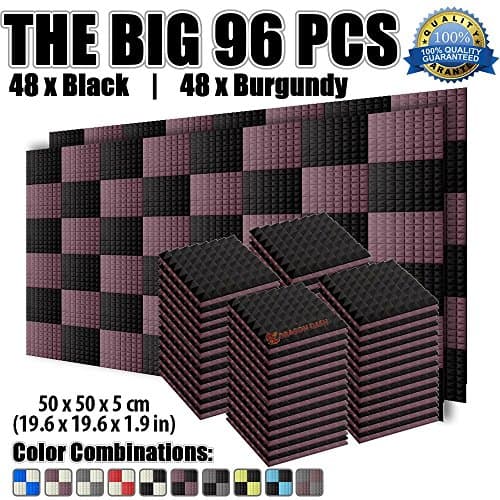 Dragon Dash 96 Pack of 19.6" X 19.6" X 1.9" Inches Black and Burgundy Acoustic Soundproofing Pyramid Foam Studio Treatment Wall Panel Tiles DD1034 (BLACK & BURGUNDY)