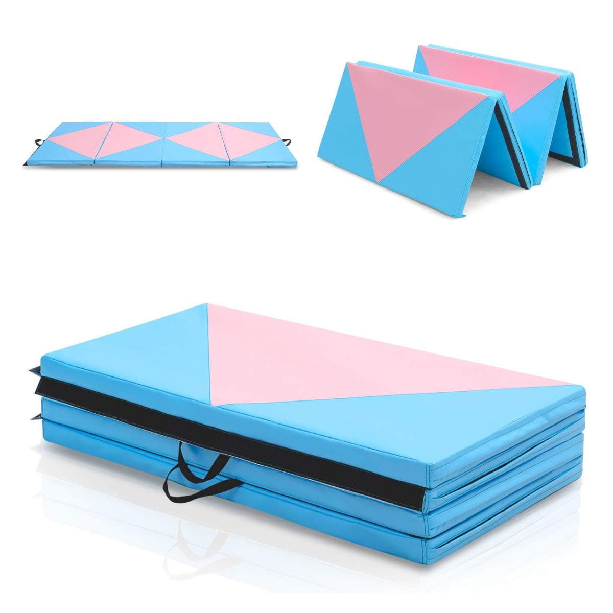 Multigot 4 Folding Gymnastics Mat, 10 FT Yoga Exercise Home Fitness Workout Mat, PU Leather Foam Mat with Handles for Pilates, Push-ups, Stretching