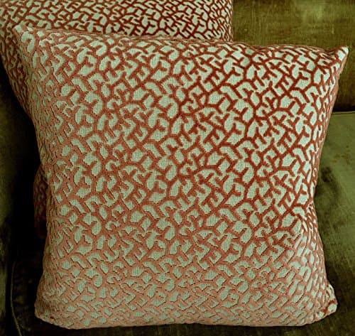 Cowtan & Tout Velvet Epingle Fabric Custom Designer Throw Pillows Coral Buff Set of 2 New
