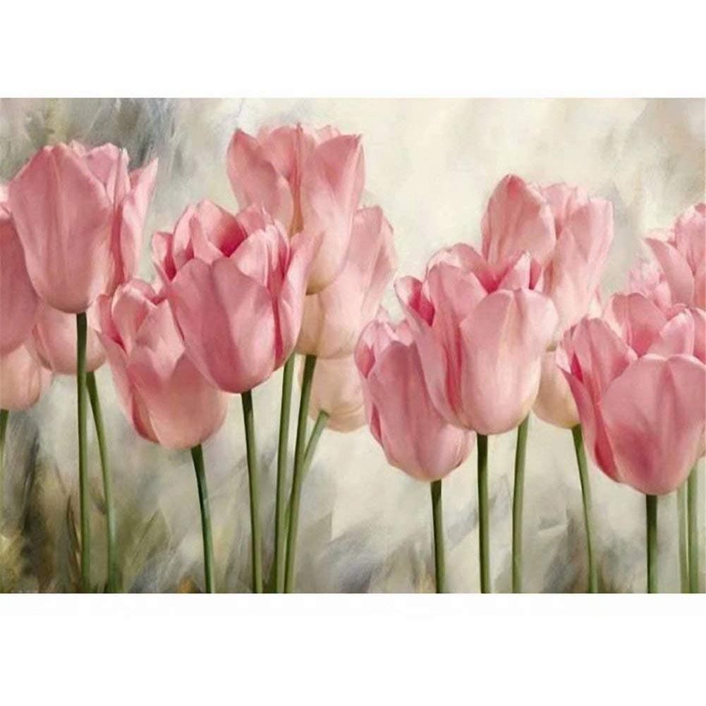 Aphila DIY 5D Diamond Painting Full Round Drill Kit Rhinestone Picture Art Craft for Home Wall Decor Pink Tulip 30x40cm/12"x16"