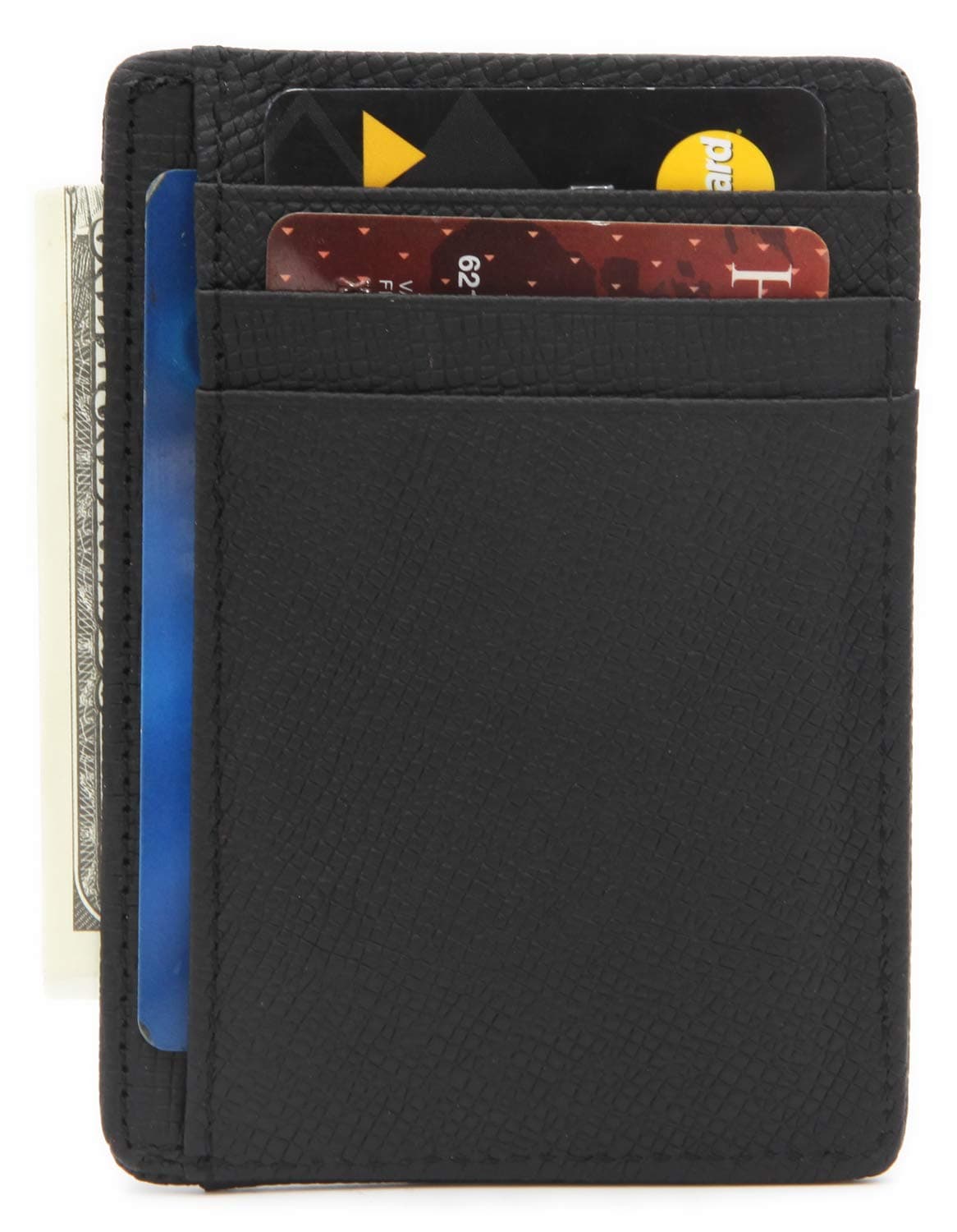 DEEZOMO RFID Blocking Genuine Leather Credit Card Holder Front Pocket Wallet With ID Card Window