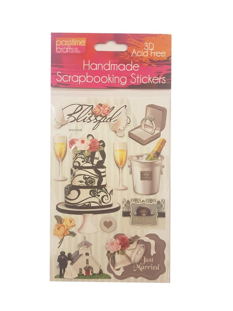 Passtime Crafts 3D Wedding Stickers with Glitter Accents - Pack of 2 Sheets 7775