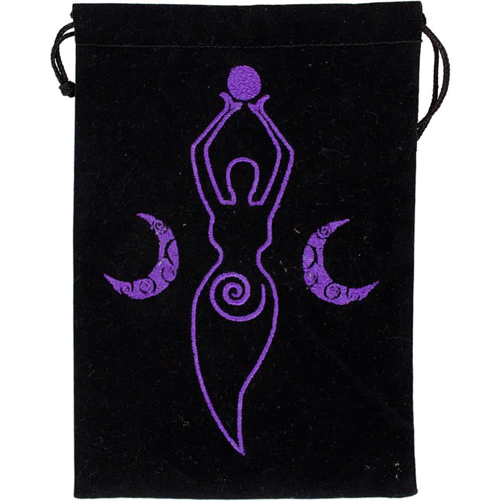 The New Age Source Unlined Velvet Bag 5'' X 7'' Embroidery - Moon Goddess Black