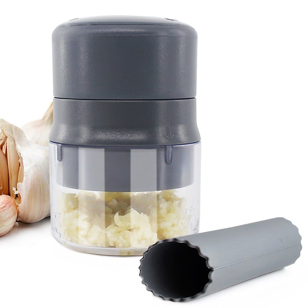 BlessedLand Garlic Press,Garlic Mincer,with Storage Container (Grey)