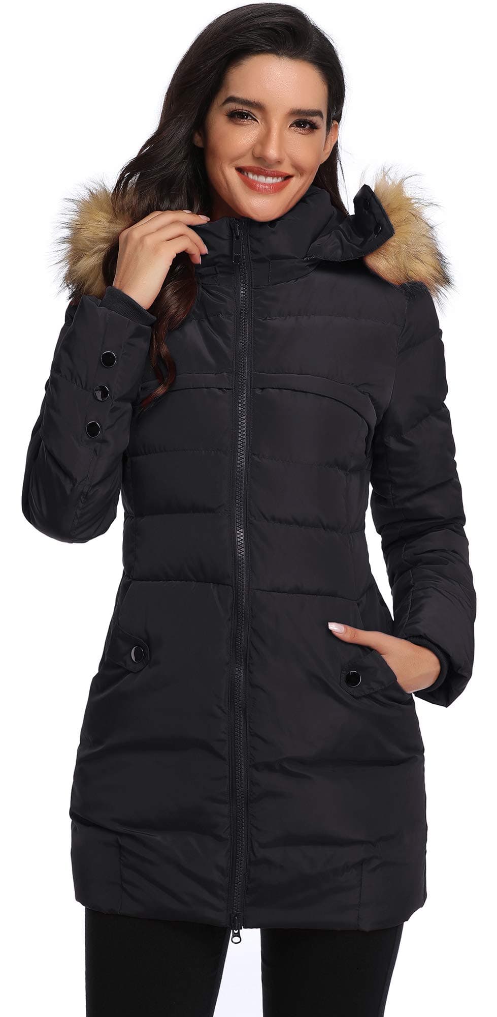 Obosoyo Women's Hooded Thickened Long Down Jacket Winter Down Parka Puffer Jacket