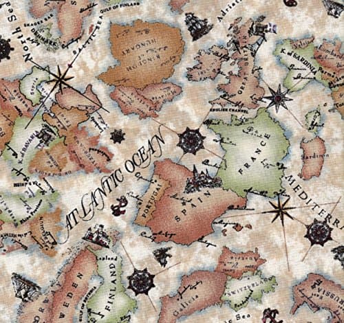 Map Oceans Continent on Beige Fat Quarter