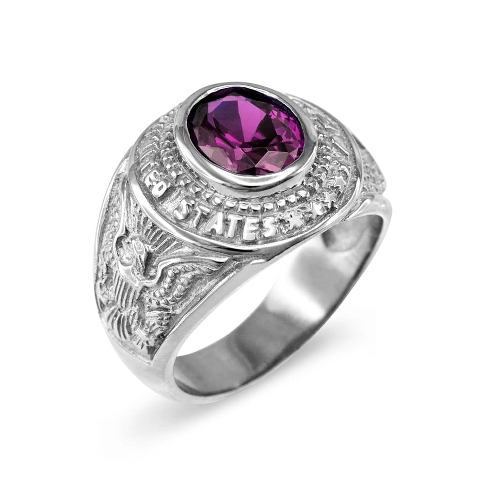 June CZ Birthstone US Army Men's Ring in Solid 925 Sterling Silver