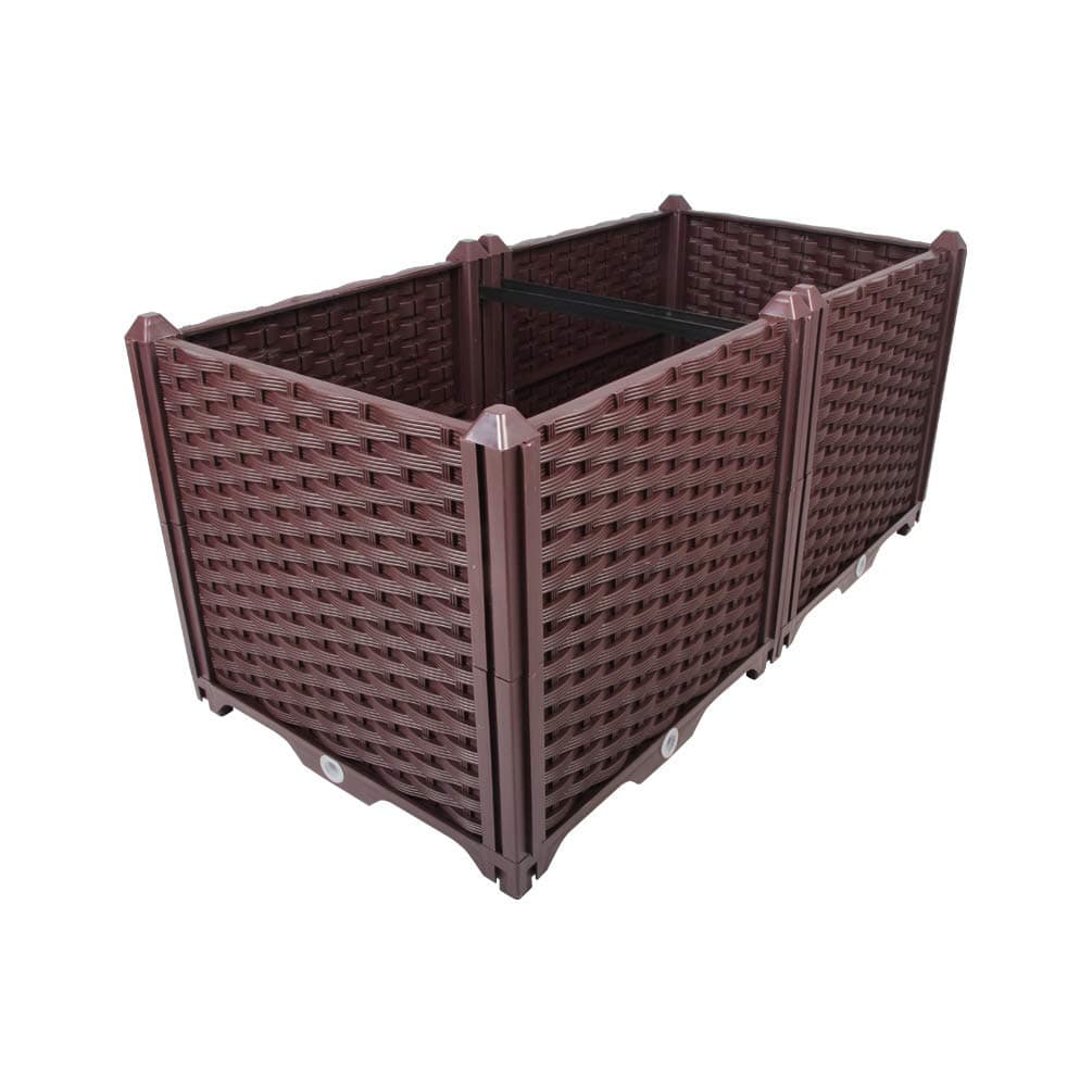 Baoyouni Rectangular Raised Garden Bed Kit Indoor Outdoor Plastic Planter Grow Box for Fresh Vegetables, Herbs, Flowers & Succulents, Brown, 30.7'' x 15.35'' x 14.96''