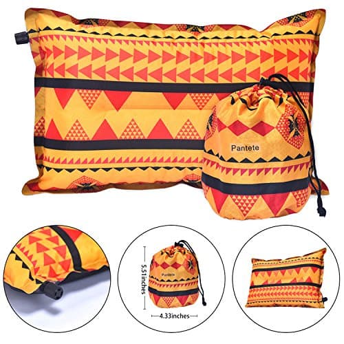 Backpacking Camping Pillow Self Inflating Travel Pillow With Ultralight Memory Foam Portable for Camping,Traveling, Hiking, Office Leisure Rest Neck & Lumbar Support, Beach, Compressible